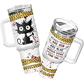 34HD Crime Scene Cat Tumbler 40oz with Handle and Straw, Funny Horror Meowy Insulated Travel Coffee Cup - Feline Birthday Gifts for Men & Women, and Movie Lovers