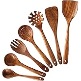 Wooden Spoons for Cooking, 7Pcs Natural Teak Wooden Kitchen Utensil Set, Wooden Spoon, Spatula, Salad Fork for Cooking, Heat-Resistant, Comfortable Grip, Non-Stick Wooden Cooking Utensils