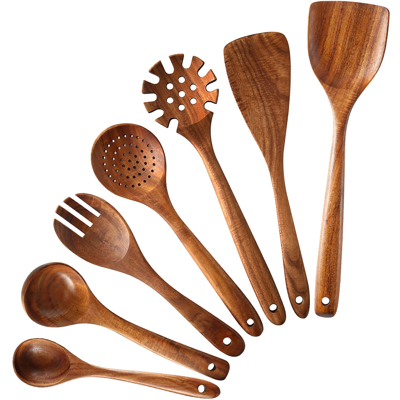 Photo 1 of Wooden Spoons for Cooking, 7 Pcs Teak Wood Utensils Set, Heat-Resistant Wooden Spatula Spoon for Cooking, Comfortable Grip Non-Stick Wooden Cooking Utensils