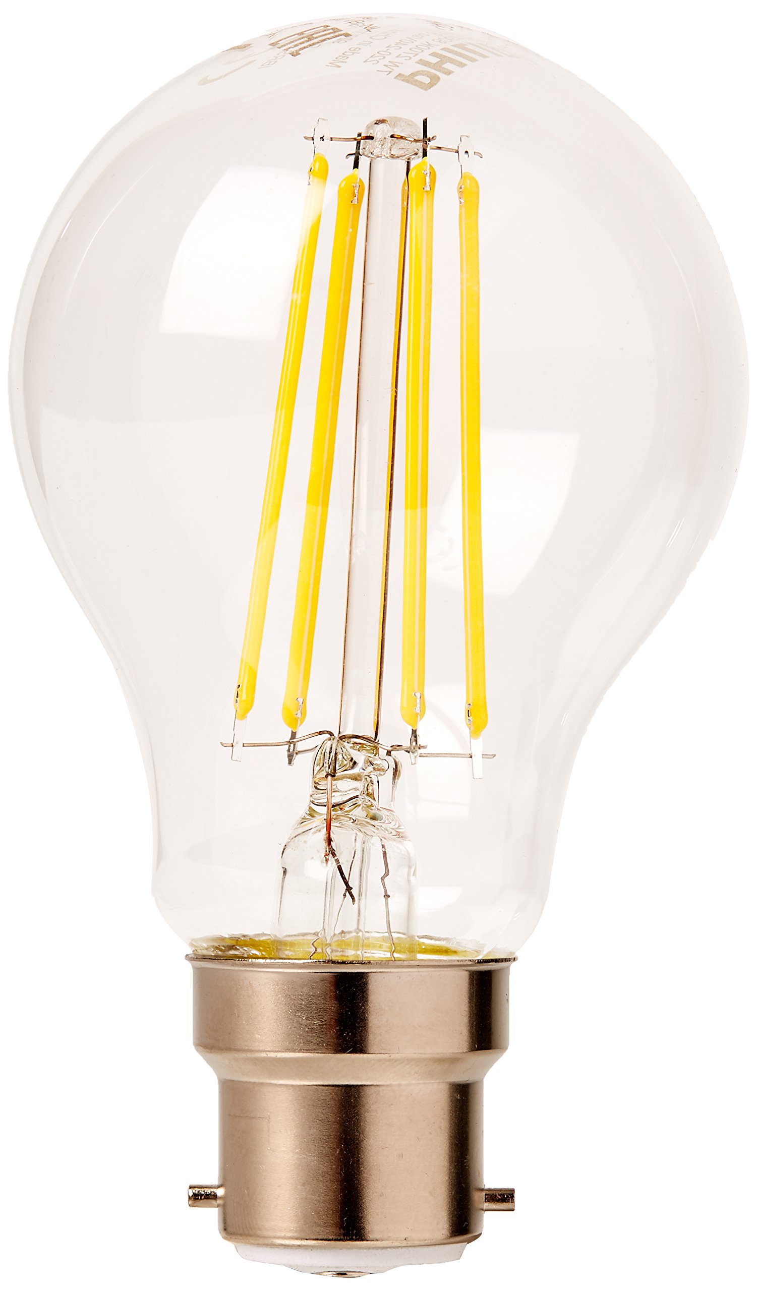 Philips LED Classic A60 Non-Dimmable Candle Warm White Light Bulbs, Glass, Clear, B22, 7 W, Pack of 3