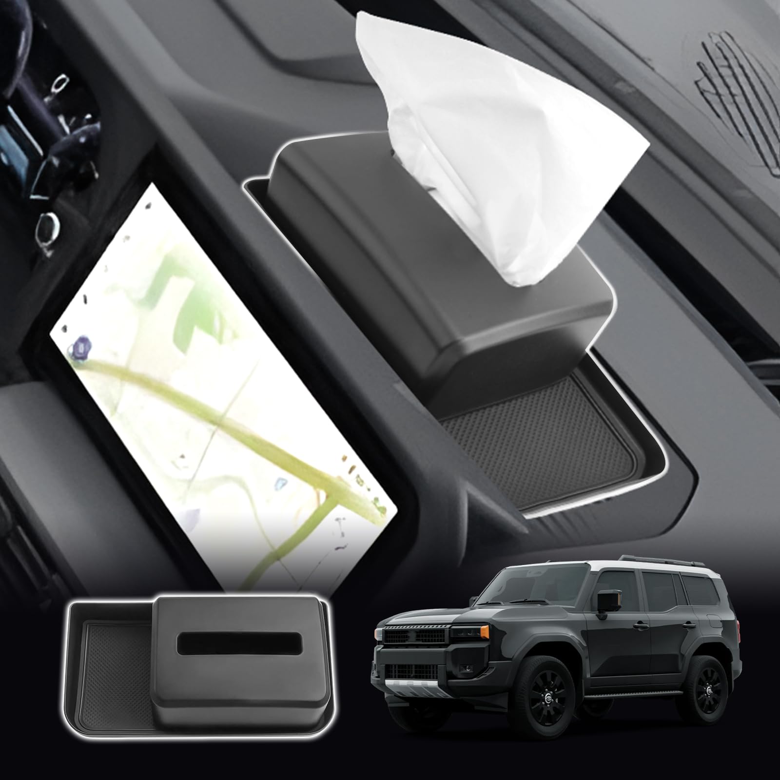 Photo 1 of SXCY for 2024 2025 Toyota Land Cruiser Screen Back Organizer 2024 2025 Land Cruiser Dashboard Tray 2024 2025 Land Cruiser Accessories 2025 Land Cruiser Behind Screen Tissue Tray(w/Magnetic Button)