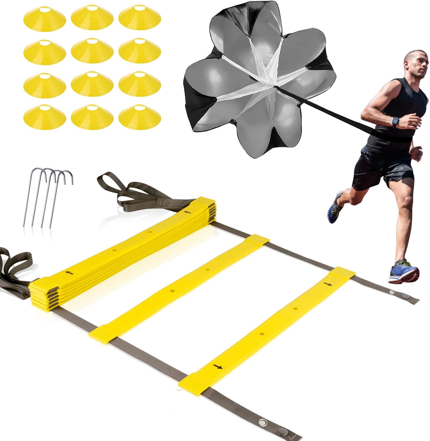 XGEAR Agility Ladder Speed Ladder with TPE 4M 8-Rung with 12 Cones and ...