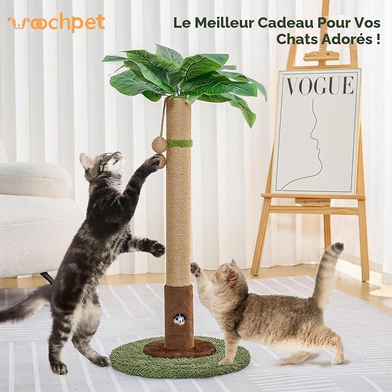 Poteau à griffer pour chat de 89 cm avec trou de rat et corde en sisal pour chat adulte et chaton, vert