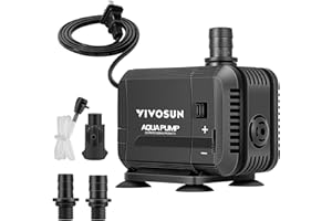 VIVOSUN 400GPH Submersible Pump(1500L/H, 15W), Ultra Quiet Water Pump with 5.2ft High Lift, Fountain Pump with 5ft Power Cord, 3 Nozzles for Fish Tank, Pond, Aquarium, Statuary, Hydroponics