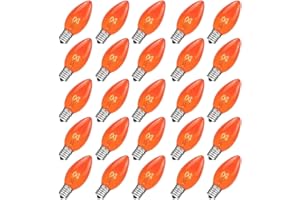Abeja 25 Pack C7 Orange Christmas Replacement Bulbs, 5w, Ceramic Transparent Vintage Light Bulbs, Fits E12 Candelabra Base Outdoor String Lights, for Holiday Christmas Tree Decor Carnival Party