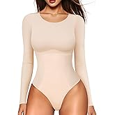 LODAY Long Sleeve Bodysuit Tummy Control Body Suits for Womens Slimming Crew Neck Bodysuits