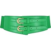 XZQTIVE Women's Wide Elastic Leather Belt for Dresses and Shirts, Stretchy Ladies Waist Belt with Double Gold Buckle