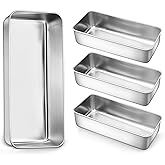 LIANYU 4 Pack 12 x 5 Inch Stainless Steel Loaf Pans, Large Bread Baking Pans Set for Lasagna, Meat, Cake, Brownies, Ice Cream, Healthy & Durable, Dishwasher & Freezer Safe