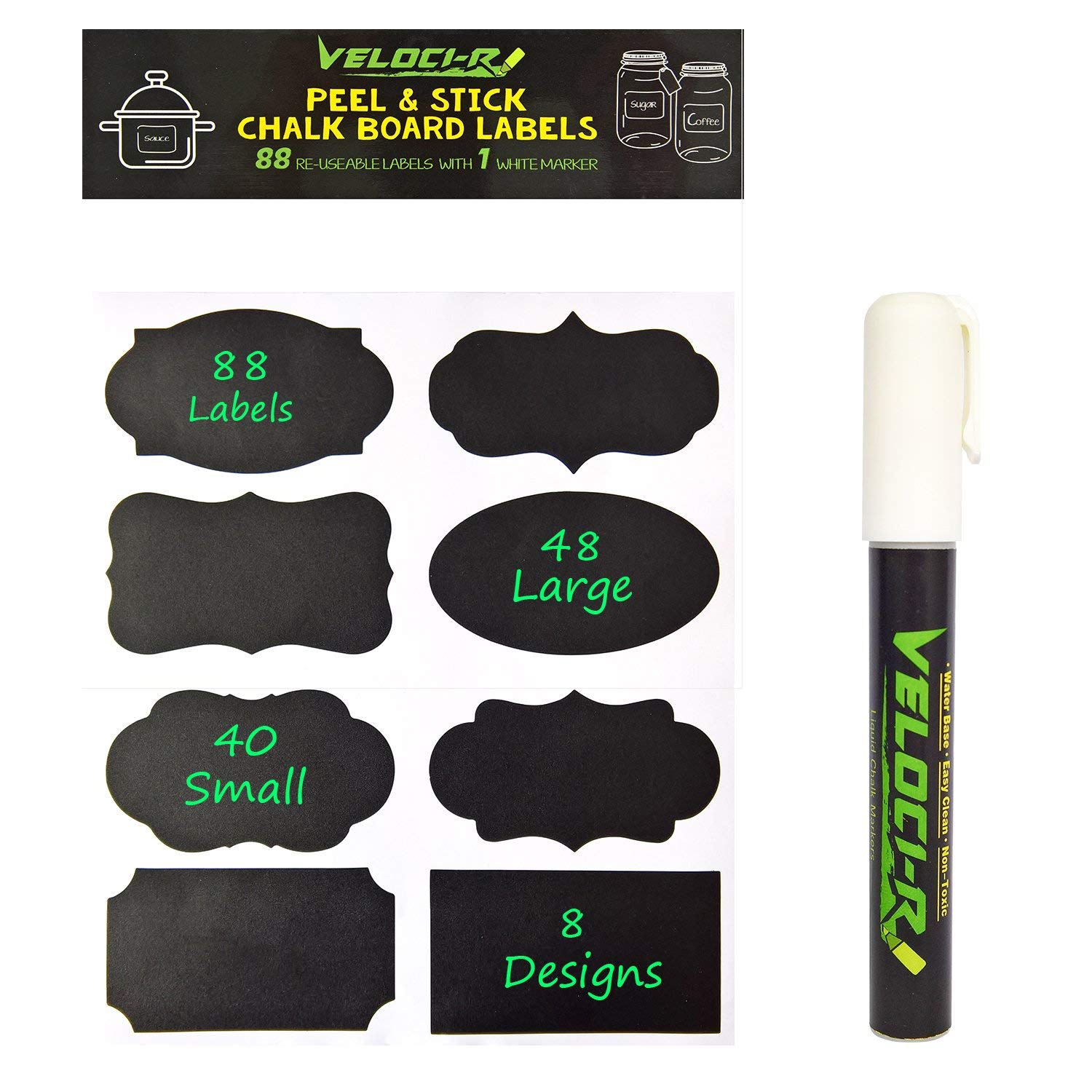 Chalkboard Labels - 88 Premium Reusable Chalkboard Stickers with 1 Free Erasable Liquid Chalk Markers for Labeling Jars, Parties, Craft Rooms and Organize Your Home & Kitchen