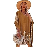 Moss Rose Women's Swimsuit Cover up Beach Kaftan for Bathing Suit with Floral Pattern