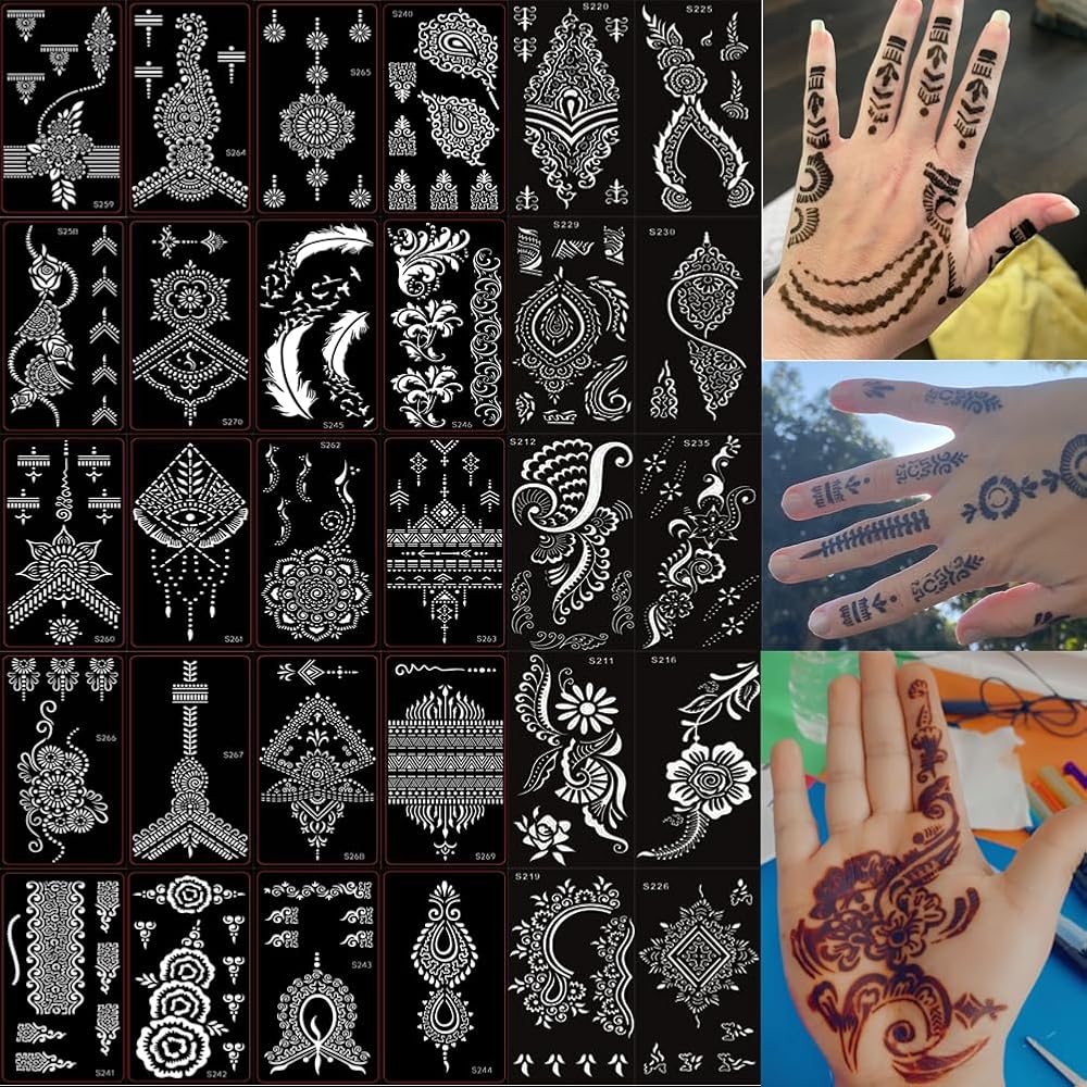 XMASIR 30 Sheets Indian Temples Tattoo Stencils Body Art Painting Templates Kit