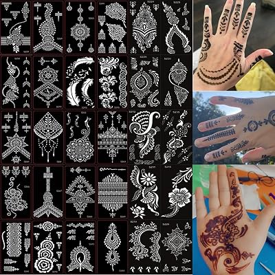 XMASIR 30 Sheets Indian Temples Tattoo Stencils Body Art Painting Templates Kit