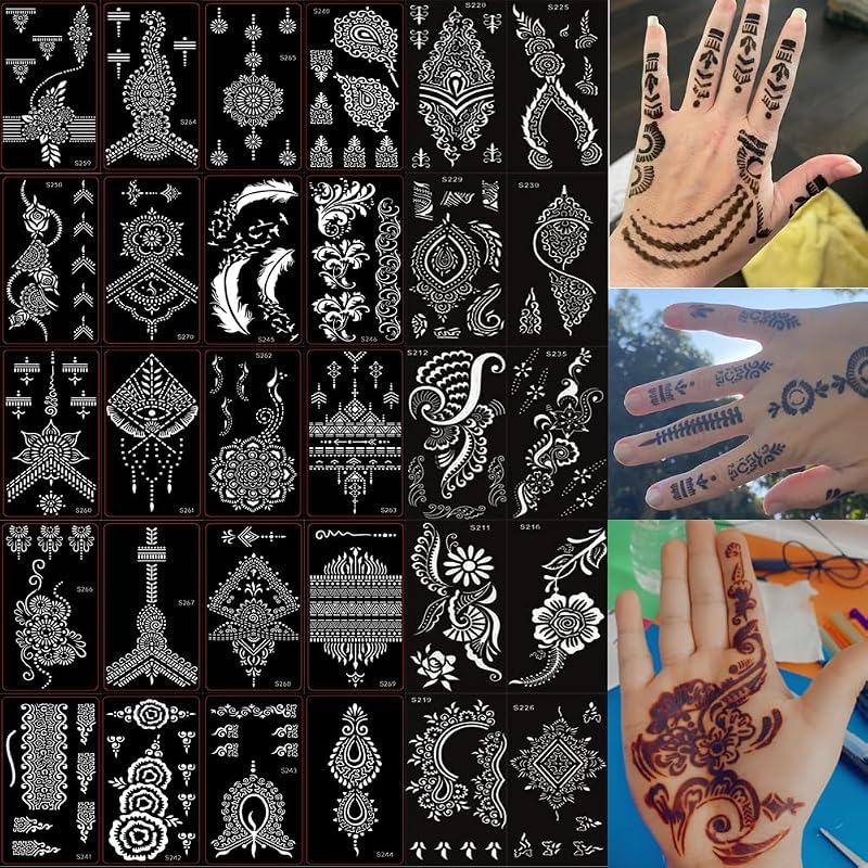 XMASIR 30 Sheets Indian Temples Tattoo Stencils Body Art Painting Templates Kit