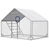 CHIKENCOOP 9.8 x 6.5 x 6.5 ft Metal Chicken Coop, Chicken Run with Cover | Walk-in outdoor enclosure with waterproof UV-resistant cover, reinforced frame, and 47 x 40 in eucalyptus perch