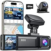 REDTIGER F7N 4K Dual Dash Cam, 5.8GHz WiFi-20 MB/s Fast Transfer, 64GB Card, Front 4K/2.5K and Rear 1080P Dash Camera for Cars with 3.18'' Screen, Precise GPS, Parking Monitor, Support 256GB Max