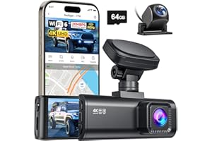 REDTIGER F7N 4K Dual Dash Cam, 5.8GHz WiFi-20 MB/s Fast Transfer, 64GB Card, Front 4K/2.5K and Rear 1080P Dash Camera for Cars with 3.18'' Screen, Precise GPS, Parking Monitor, Support 256GB Max