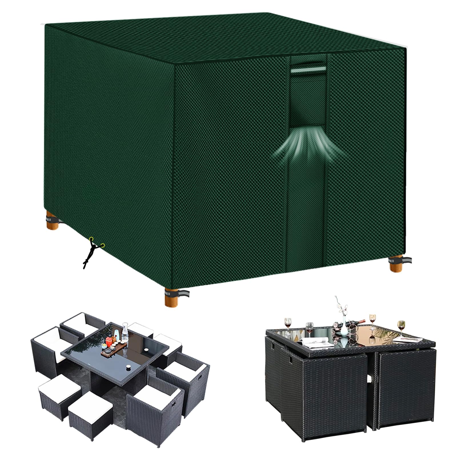 RICHIE Garden Furniture Covers Waterproof Garden Outdoor Table Cover 125x125x71cm, Heavy Duty 600D Oxford PVC Breathable Coating for Furniture Sets Patio Table Cover Black