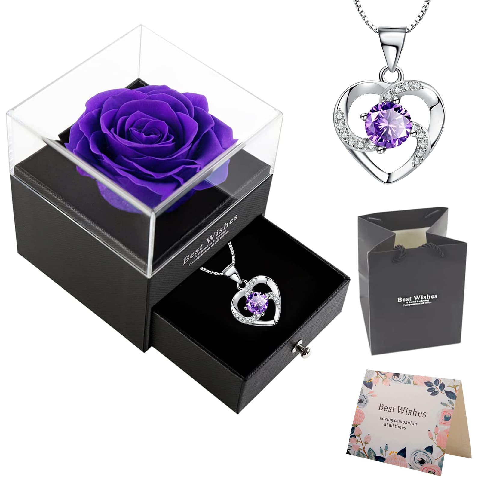 OIOYLEY Handmade Preserved Rose Jewellery Gift Box (Purple A)
