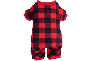Topbuti Pet Christmas Pajamas Red Black Buffalo Plaid Jumpsuit Dog Cat Soft Winter Clothes Puppy Doggie Checkered Sweater Apparel (M)