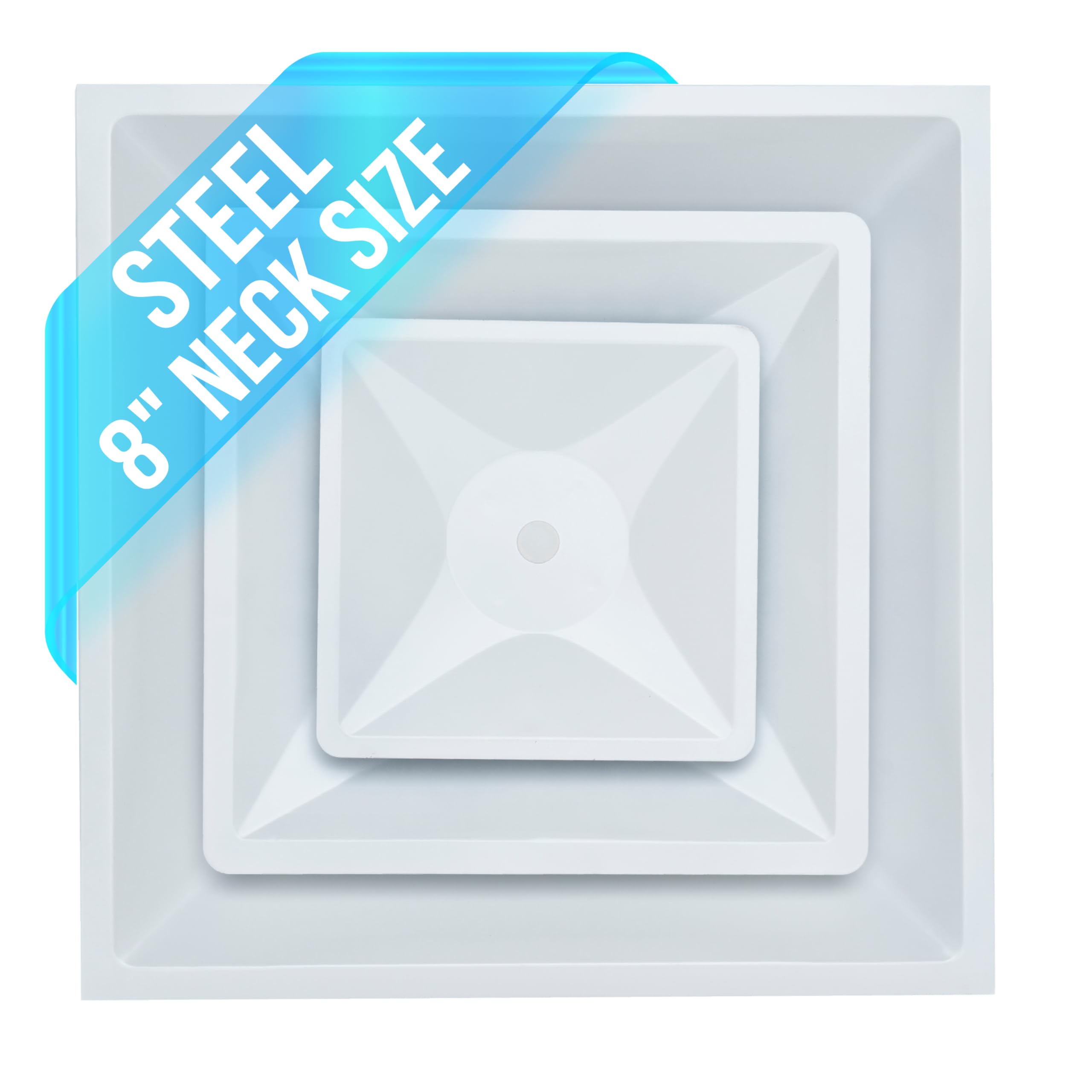 Photo 1 of Fits 24x24 Steel T-Bar Drop Ceiling Grid | 2x2 Feet Lay in Steel Air Supply Diffuser with Round 8" [Neck Size] by Handua | 2 Cone | Drop Celing Vent | White | Outer Dimension: 23-3/4" x 23-3/4"