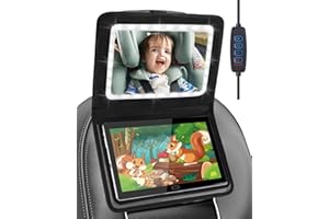 DESCHEN Baby Car Mirror with Light,Rear Facing Car Seat Mirror with tablet holder,Backseat Mirror with USB Remote Control,Wide/Bright View Infant Car Mirror,Dimmable Control,Shatterproof