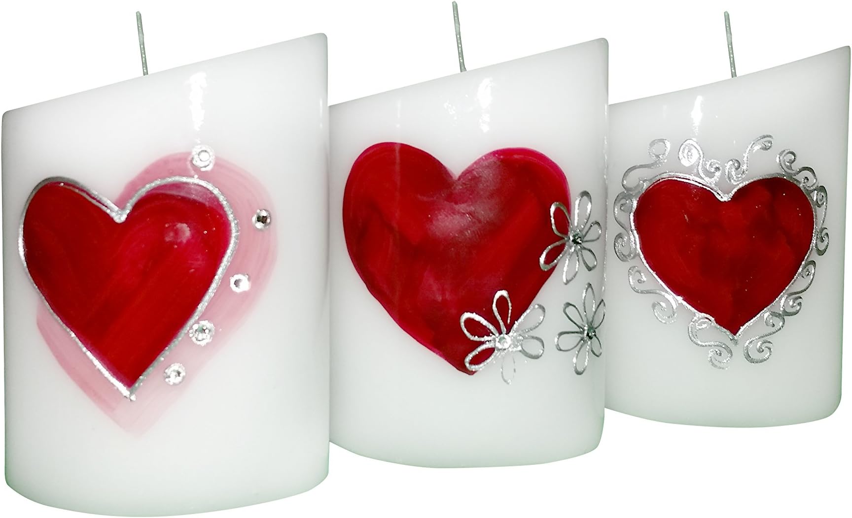 Hand Painted Candles Heart Pattern Set of 3. Valentine's Day Ambience