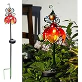VCUTEKA Solar Garden Lights Metal Flower Decor Colorful Fairy Flowers Solar Pathway Light with LED Cracked Crystal Ball Outdoor Decorative Stake for Patio Yard Lawn
