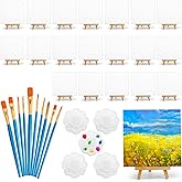 Gdotmely 20 Pack Mini Canvas and Easel Set, 5.9 X 5.9 inch Small Painting Canvas Panel with Mini Easel, Mini Canvases with 10 Brushes & 5 Paint Tray,Art Canvases Painting Kit for Birthday Party Favors