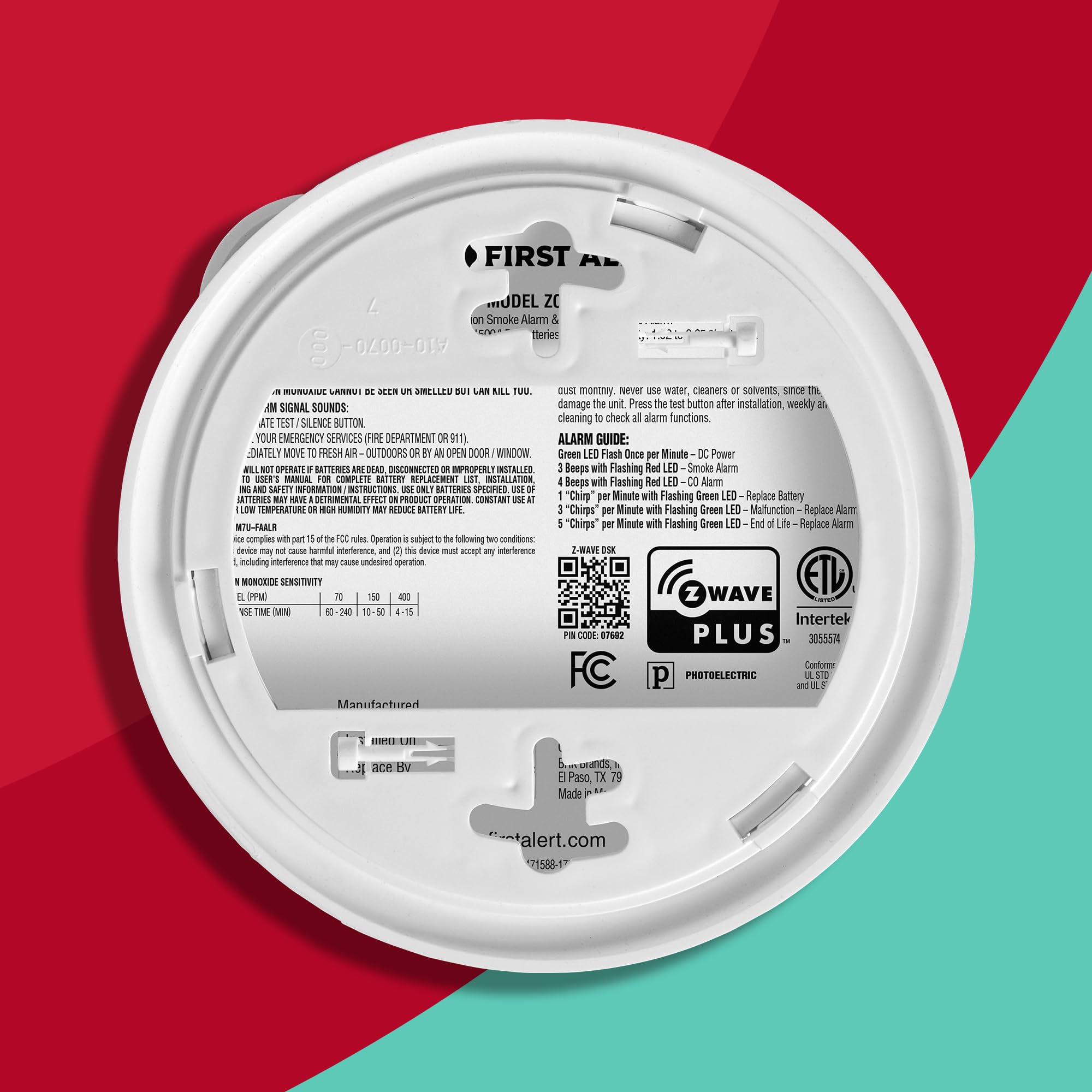 First Alert Battery Powered Z-Wave Smoke Detector & Carbon Monoxide Alarm, Works with Ring Alarm Base Station, 2nd Generation - View 4