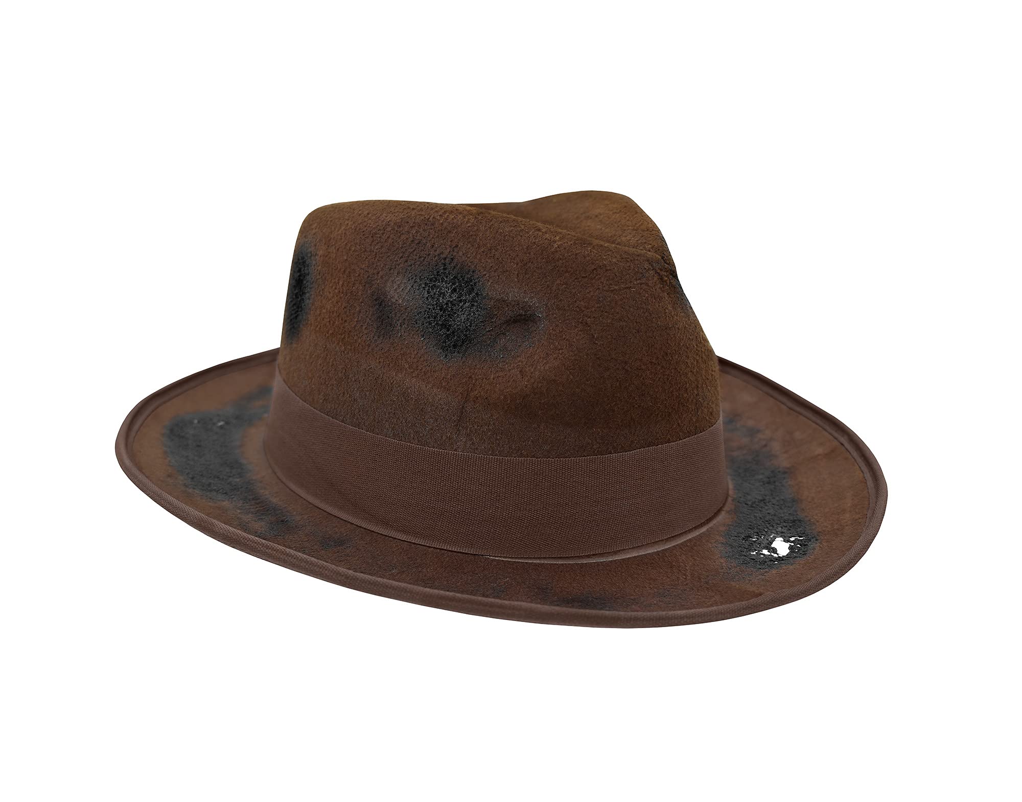 Nicky Bigs Novelties Adult Tattered Burned Brown Fedora Hat - Brown Zombie Scary Nightmare Creeper Hats - Horror Movie Killer Cosplay Halloween Costume Accessory, Adjustable Size