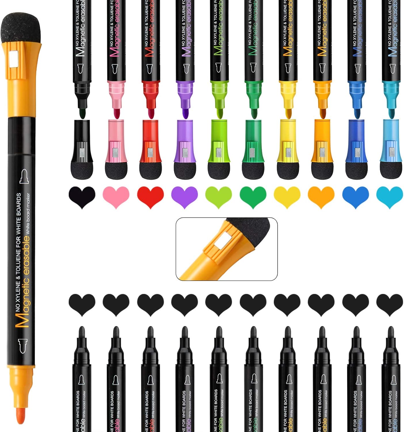 10 Pack Dry Erase Markers, Magnetic Dual Fine Tip Erasable White board Markers Dry Erase Markers Pens for Kids Adults, Work On White board, Calendar, Refrigerator, for Classroom Work Office Supplies