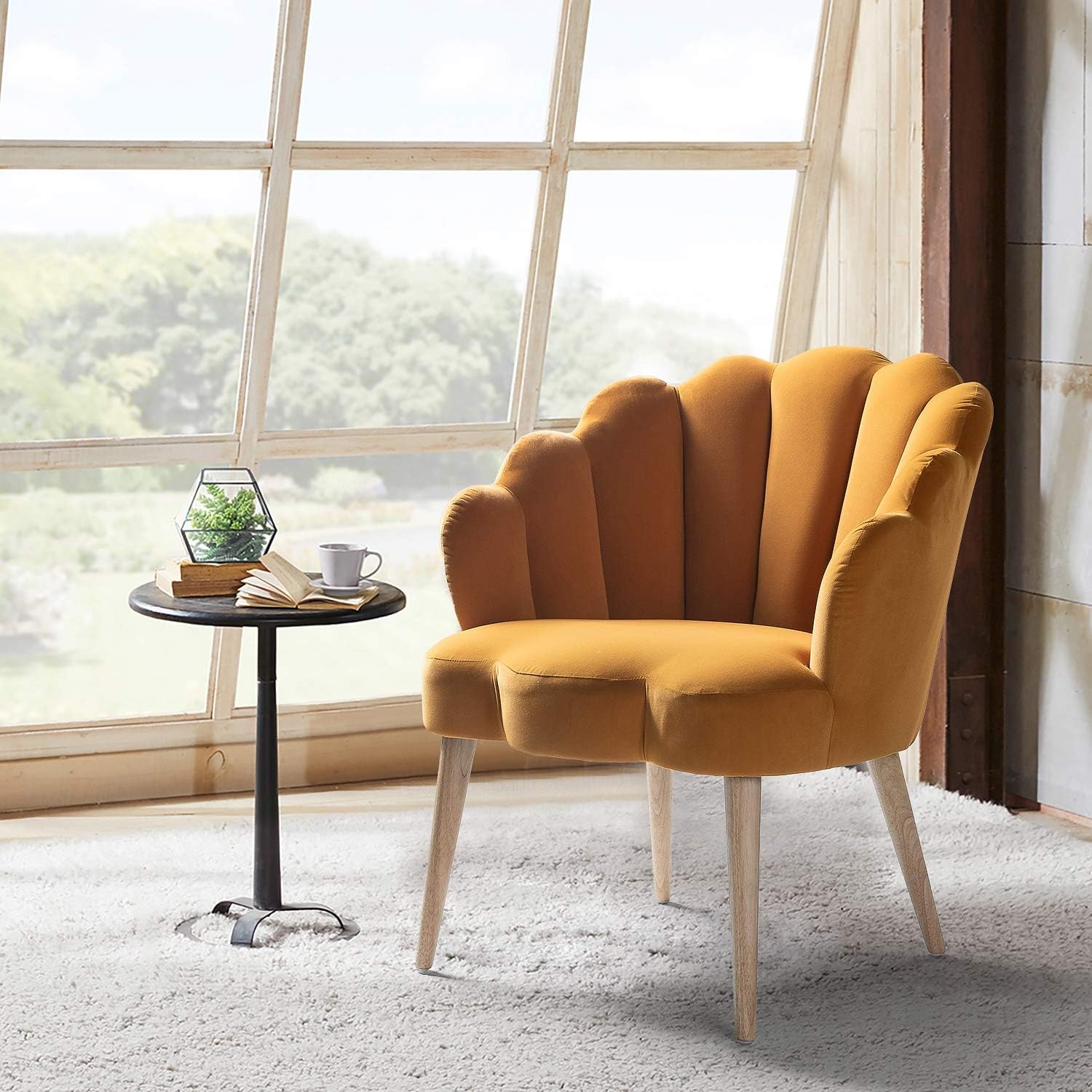 Amazon Com Flora Scalloped Velvet Arm Chair For Small Space Mustard Kitchen Dining
