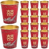 PLAFOPE 50Pcs Red Foil Disposable Wedding Tea Cups Thickened Paper Cups for Hot Drinks Engagement Party Banquet