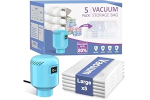 AMZBOSS Vacuum Seal Bags for Clothing Travel, 5 Pack Space Saver Vacuum Storage Bags with Electric Pump,Portable Compression Sealer for Clothes, Blankets, Bedding & Travel,Good for Storage and Organization