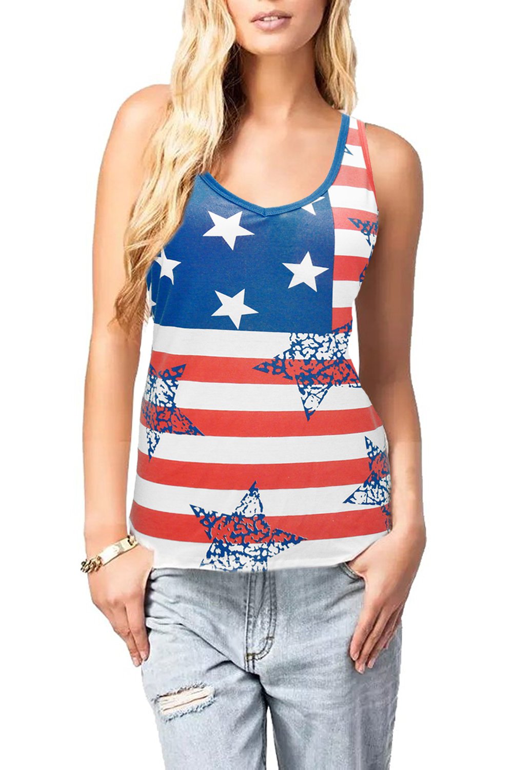 CM-Light Women T Shirts American Flag Printed Tee Cotton Camisole Cool Tank Tops For Women