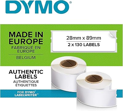 DYMO Authentic LabelWriter Address Labels 28x89 mm 130 Labels Roll 2 Pack