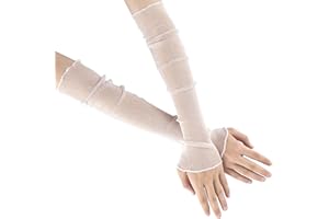Isslly Long Mesh Gloves for Women, White Arm Sleeves, Fingerless Sun UV Protection Summer Cooling Arm Covers for Women, Girls for Outdoor, Halloween, Parties