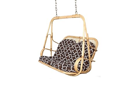 Riyo Moda Enterprises Outdoor 2 Seater White Cane Hanging Swing Set with Cotton Cushion and Mild Steel Chains