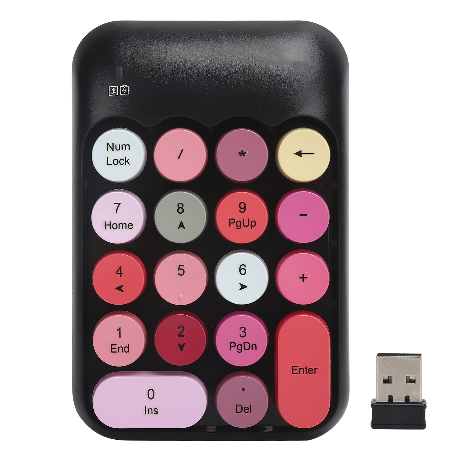 Yunseity Mechanical Numeric Keypad, 2.4G Wireless 18-Key Number Pad, Mixed Color Cute Retro Numpad Keyboard, for PC, Laptop, Notebook, etc(Black and Pink)