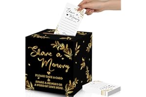 Pajean 50 Pcs Share a Memory Cards for Collections of Life, Memory Cards Box for Guest Ideas Funeral Graduation Wedding Bridal Shower Birthday Anniversary Retirement(Black, Gold)