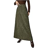 MakeMeChic Women's Business Casual Corduroy Skirt High Waisted Zip Up A Line Maxi Skirts