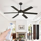 58 Inch Ceiling Fans with Lights and Remote, Black Indoor/Outdoor Ceiling Fan with Quiet Reversible DC Motor, 6 Speeds, 3CCT, 6 Blades Large Ceiling Fan for Living Room Bedroom Patio