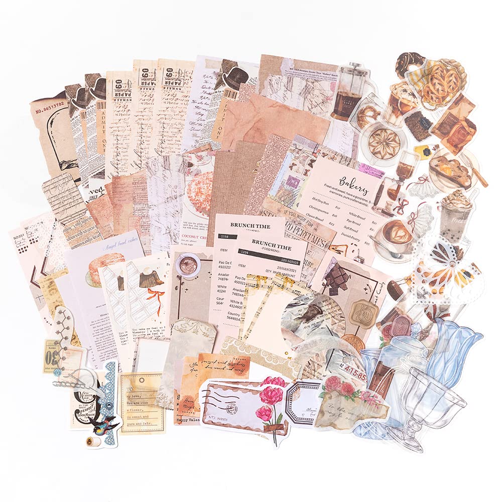Aldieco 260pcs Vintage Scrapbooking Stickers Paper Pack, DIY Retro Journaling Supplies Stickers kit,Scrapbook Accessories,Coffee Scrap Book Washi Paper Stickers