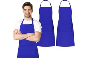 AVALON KITCHEN Adjustable Bib Apron 100% Polyester Kitchen Aprons Waterdrop Resistant Aprons with Adjustable Strap, Pockets & Long Ties