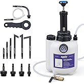 OMT 3L Transmission Fluid Fill Pump ATF Transfer Dispenser with 12 Adapters | Compatible with Ford BMW VW Audi Lexus Toyota, Built-in Pressure Gauge with Release Valve, Aluminum Adapters, Storage Belt