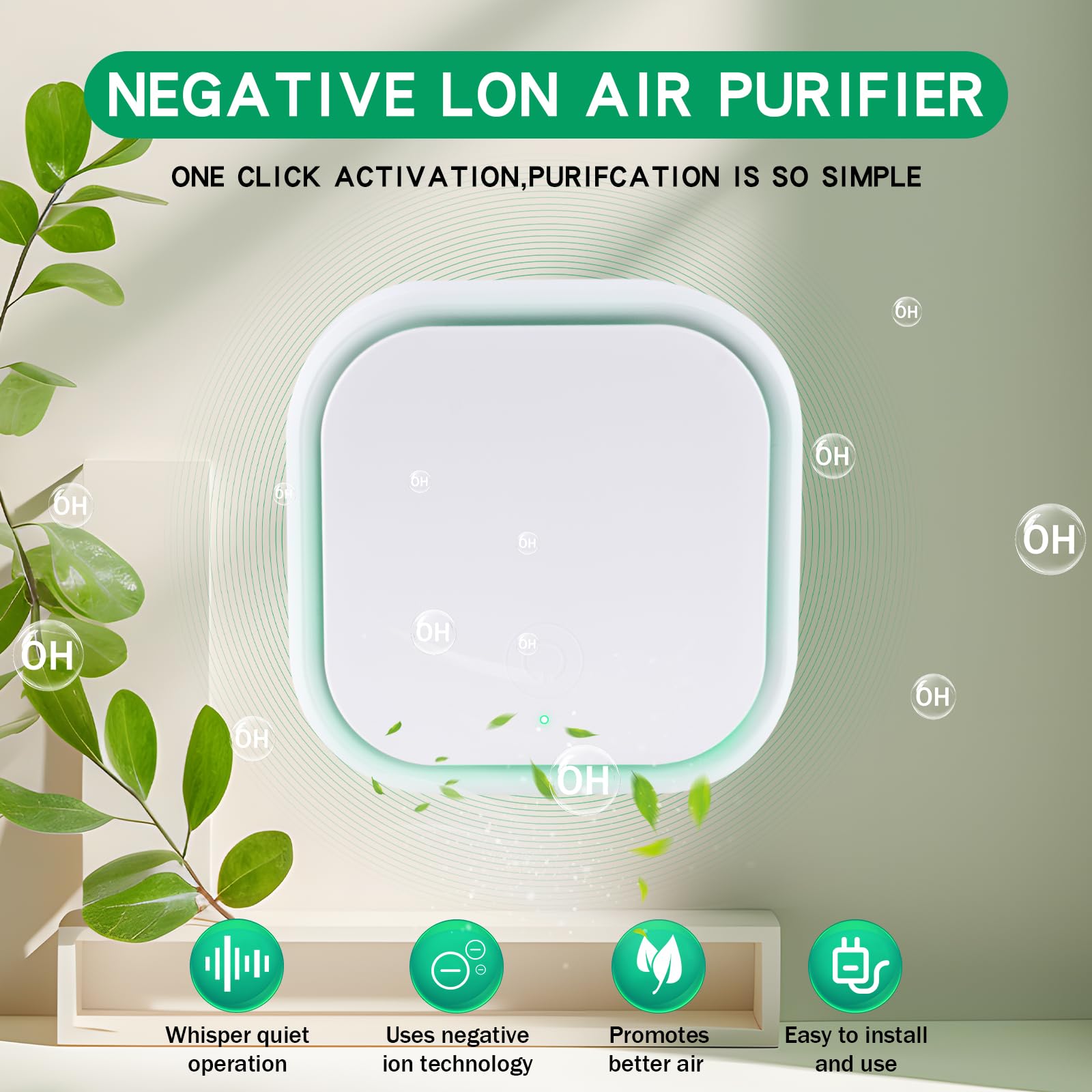 2 Pack Negative Ion Air Purifier With Night Light,Air Ionizers for Home Quiet and Portable Plug in Air Purifier for Bedroom Pet Toilet Kitchen and Office(2)