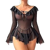 Avidlove Sexy Lingerie Babydoll Rave Ruffle Dress Off Shoulder Long Sleeve Nightgowns Outfits For Women S-XXL