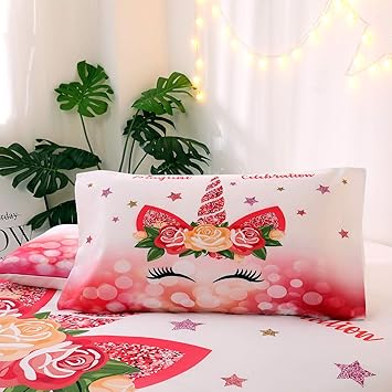 Duvets Covers Sets Deerhome Cute Glitter Tropical Flower Girls Unicorn Bedding Pink Gold Bedspread Duvet Covers 3 Pieces Bedding Set For Kids Teens Red Full Home Heiber Com My