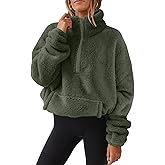 1/4 Zip Sherpa Pullover Womens Fuzzy Fleece Half Zip Pullover Oversized Zip Up Hoodie Quarter Zip Cropped Sweatshirt Womens Quarter Zip Pullover Womens Sweatshirts Pullover Sweatshirts for Women