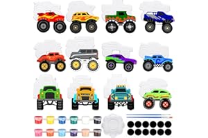 Sinmoe 12 Sets Monster Truck Ceramic Painting Kit DIY Ceramic Paint Your Own Figurine Monster Truck Party Favor with 12 Magnet 2 Brushes and 1 Palette for Christmas DIY Gift Party Decor Craft Project